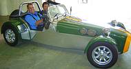 Getting the &#8216;Pulse&#8217; racing: Sean Hurley and Kazuhiro Kurino also have some fun in a Lotus sports car during the equipment installation